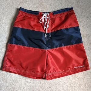 Tommy Hilfiger Mens Swim Trunks XL Vintage Style Board Shorts Red Blue NWT READ